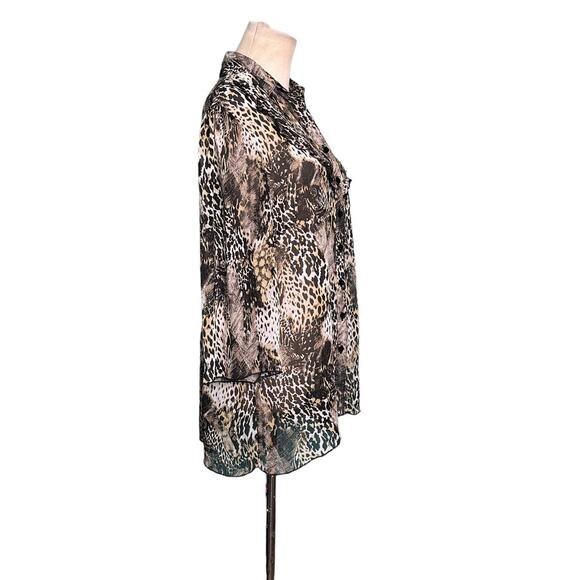Essentials by Milano animal print 3/4 sleeves sheer blouse size Medium - Picture 8 of 11